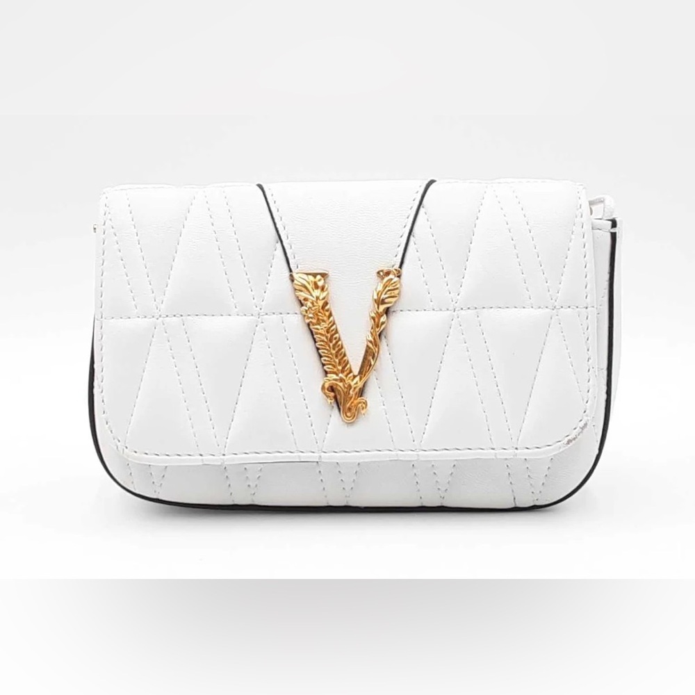 Versace Quilted White Leather Shoulder Bag